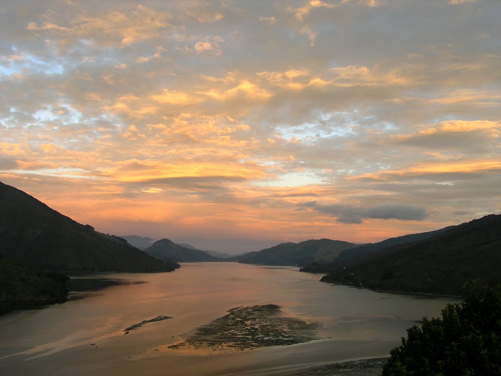 Heart of Pelorus Sound viewed from Havelock lookout at sunset